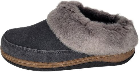 Clarks Womens Slipper Suede Leather Scuff Toe - Plush Faux Fur Collar/Lined With A Cork Midsole - Open Back Indoor Outdoor House Slippers For Women in Saudi Arabia