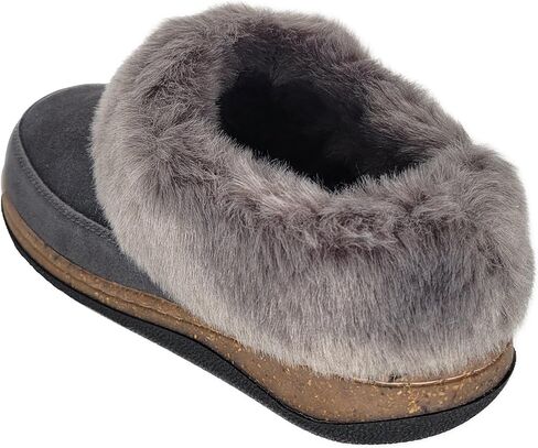 Clarks Womens Slipper Suede Leather Scuff Toe - Plush Faux Fur Collar/Lined With A Cork Midsole - Open Back Indoor Outdoor House Slippers For Women in Saudi Arabia