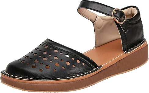 GATUXUS Women's Low Wedge Ankle Strap Buckle Flats Shoes Closed Toe Roman Cage Cusual Flat Sandals in Kuwait