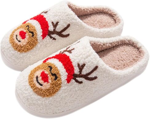 Christmas Slippers Memory Foam for Women Men, Cozy Plush Warm Non-Slip Holiday Slides with Santa Reindeer Designs Indoor Outdoor in Saudi Arabia