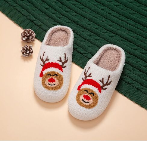 Christmas Slippers Memory Foam for Women Men, Cozy Plush Warm Non-Slip Holiday Slides with Santa Reindeer Designs Indoor Outdoor in Saudi Arabia