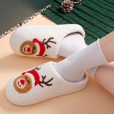 Christmas Slippers Memory Foam for Women Men, Cozy Plush Warm Non-Slip Holiday Slides with Santa Reindeer Designs Indoor Outdoor in Saudi Arabia