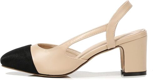 Women Fashion Dress Shoes Women Sling Back Pumps Chunky Heels Sexy Splicing Round Toe Casual Shoes for Wedding Party in Saudi Arabia