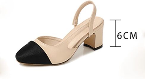 Women Fashion Dress Shoes Women Sling Back Pumps Chunky Heels Sexy Splicing Round Toe Casual Shoes for Wedding Party in Saudi Arabia