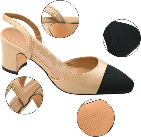 Women Fashion Dress Shoes Women Sling Back Pumps Chunky Heels Sexy Splicing Round Toe Casual Shoes for Wedding Party in Saudi Arabia