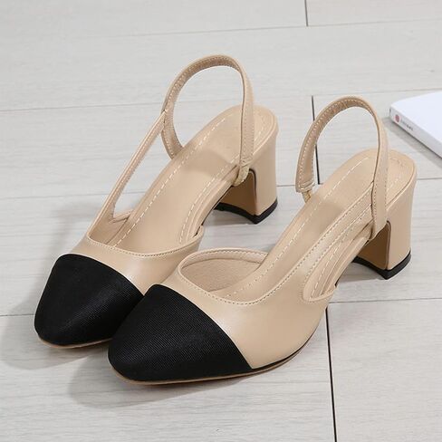 Women Fashion Dress Shoes Women Sling Back Pumps Chunky Heels Sexy Splicing Round Toe Casual Shoes for Wedding Party in Saudi Arabia