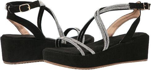 getmorebeauty Women's Rhinestone Cross Strappy Wedge Sandals Open Toe Platform Low Heel Dress Shoes in Saudi Arabia