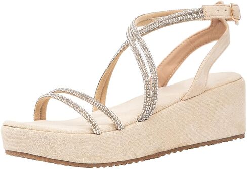 getmorebeauty Women's Rhinestone Cross Strappy Wedge Sandals Open Toe Platform Low Heel Dress Shoes in Saudi Arabia
