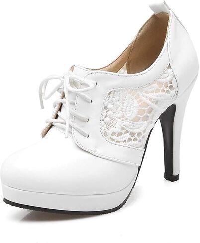 Women Lace Up Stiletto High Heel Pumps Platform Sexy Closed Toe Court Shoes in Saudi Arabia