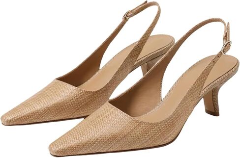 Slingback Pumps for Women, Kitten Heels with Pointed Toe Low Heel Sandals Ankle Buckle Strap Heels Slip-On Pumps in Saudi Arabia