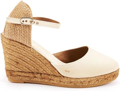 صنادل نسائية من Viscata Satuna Espadrille Canvas Wedges Spain مصنوعة يدويًا بكعب 3 ½ بوصة مع قماش من القطن العضوي المسامي ونعل أوسط من الجوت الطبيعي بنسبة 100% لجميع المناسبات: كاجوال، عمل، حفلة in Kuwait