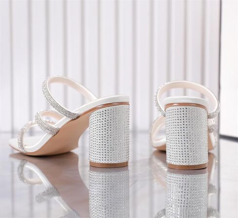 kkdom Women's Square Open Toe Glitter Chunky Heels Sandals Sparkle Bling Rhinestone Short Heels Mule Sandals Slip On Block Heels in Kuwait