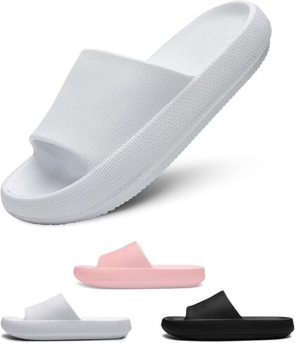 شرائح سحابية للنساء، شباشب للاستحمام، صنادل نسائية، شرائح فقاعية للرجال، نعل سميك مبطن وغير قابل للانزلاق، أساسيات غرفة النوم، أبيض 10 in Kuwait