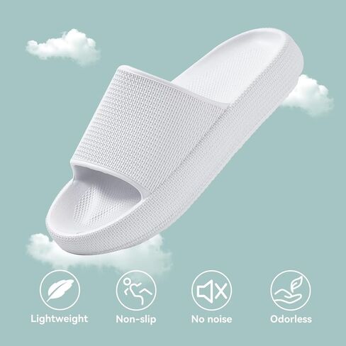 شرائح سحابية للنساء، شباشب للاستحمام، صنادل نسائية، شرائح فقاعية للرجال، نعل سميك مبطن وغير قابل للانزلاق، أساسيات غرفة النوم، أبيض 10 in Kuwait