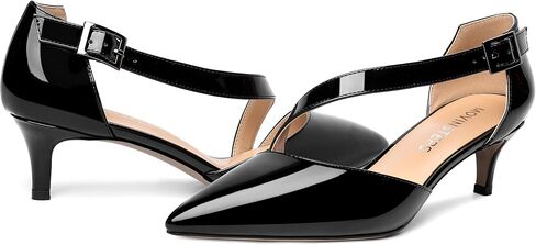 Womens Buckle Dress D'Orsay Wedding Pointed Toe Patent Adjustable Strap Kitten Low Heel Pumps Shoes 2 Inch in Saudi Arabia