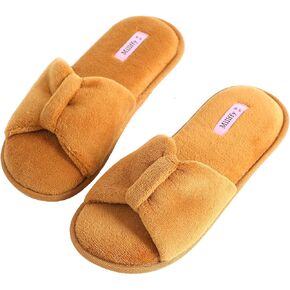 Millffy Women's Memory Foam Open Toe Slide Slippers with Cute Bow and Cozy Terry Lining Slip-on House Shoes SPA Sandals