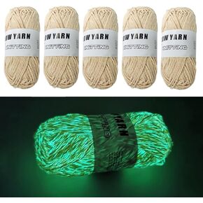 5 Rolls Glow in The Dark Yarn Upgraded Knitting Glowing Crochet Yarn for Crocheting, Luminous Sewing Supplies for Knitting DIY Arts Crafts (Apricot)