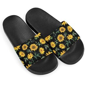 EVA Single Band Slide Sandals, 3D Sunflowers Pattern Soft Sole Open Toe Non Slip Flat Sandals for Women Girls