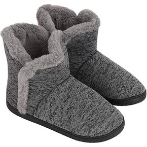 GREUS Womens Mens Indoor Slippers Ankle Boots Winter Cozy Warm Wool Plush Knitted House Slippers Snow Booties Memory Foam Non-Slip Soft Rubber Sole Bedroom Slippers Shoes