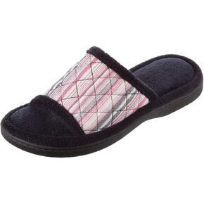 isotoner Women's Diamond Quilted Microterry Renae Slide (Black, 9.5-10)