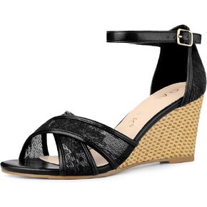 Allegra K Women's Floral Lace Mesh Wedges Sandals
