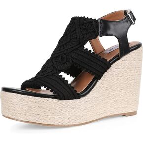 صنادل AMINUGAL Espadrille إسفين للنساء، كاجوال مريح بكعب عريض، صنادل منصة مفتوحة من الأمام، أحذية إسبادريل للنساء، صنادل رومانية