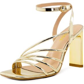 Womens Heeled Sandals Square Open Toe Chunky High Heels Strappy Ankle Strap Block Sandals Dress