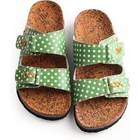 TMA EYES Women's hand stitching Open Toe Footbed Sandals Fashion polka dot leather Casual Slippers