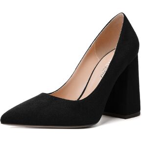 SKYSTERRY Womens Suede Business Slip On Pointed Toe Casual Block High Heel Pumps Shoes 4 Inch
