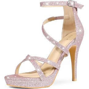 Perphy Platform Glitter Strappy Stiletto Heels Sandals for Women