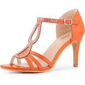 Allegra K Women's Rhinestone Ankle Strap Open Toe Stiletto Heels Sandals
