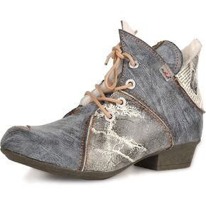 TMA EYES Women's Ankle Boots V Cutout Patchwork Booties Low Heel Lace-up Boots in Saudi Arabia