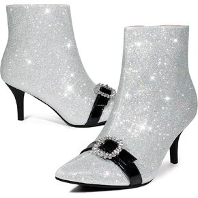 Perphy Glitter Boot Rhinestone Pointed Toe Stiletto Heel Ankle Boots for Women