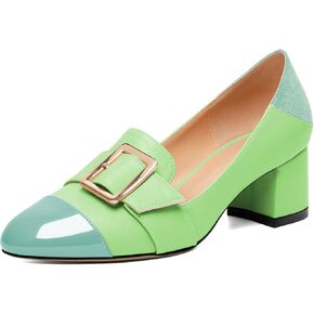 Zamikoo Block Heels for Women, Round Cap Toe Slip On Low Heel Pumps with Buckle Strap, Chunky Low Heels Loafers Pumps Dress Shoes for Wedding Party Office 2 Inches