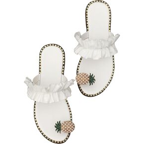 Verdusa Women's Ruffle Trim Ring Toe Slip on Flip Flop Beaded Flat Sandals