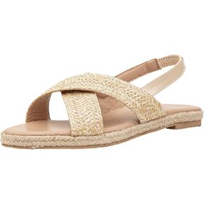 GATUXUS Women's Braided Flats Sandals Slingback Open Toe Platform Espadrille Sandals Beach Outdoor Shoes Summer