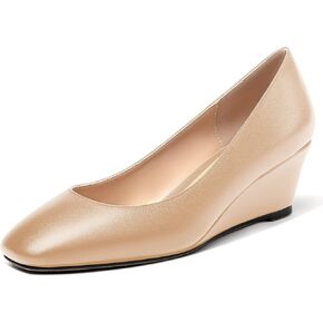WAYDERNS Women's Matte Square Toe Slip On Solid Wedge Low Heel Pumps Office Work Dress Shoes 2 Inch