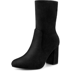 Perphy Stretch Foldable Sock Boot Round Toe Block Heel Ankle Boots for Women