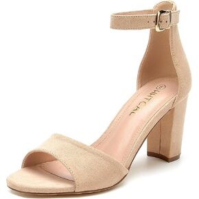 Ankle Strap Chunky Block High Heels for Women Sexy Strappy Fashion Buckle Round Open Toe Heeled Sandals Bridesmaid Bride Party Wedding Shoes