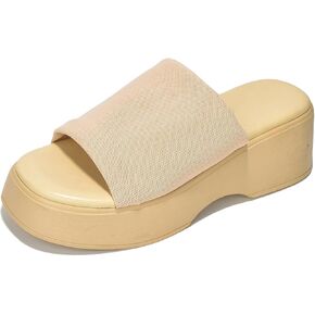 Platform Sandals Women Wedges Slides Chunky Heels Wedge Sandals Fabric Mule Fitted Cloud Lightweight Shoes Slipper +Memory Foam