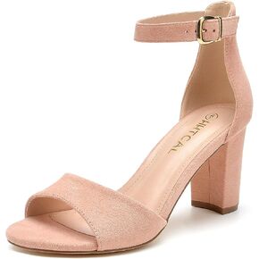 Ankle Strap Chunky Block High Heels for Women Sexy Strappy Fashion Buckle Round Open Toe Heeled Sandals Bridesmaid Bride Party Wedding Shoes