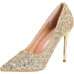 Women's Stiletto High Heels,Sequins Pumps Closed Pointed Toe Slip On Prom Wedding Party Dress Shoes