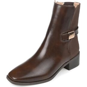 Journee Collection Womens Aubrie Boot with Hardware Strap Detail and Square Toe