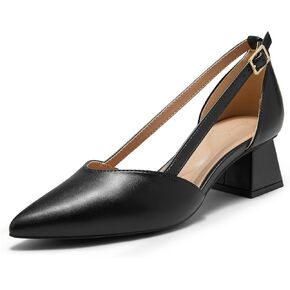 Arromic Women's Low Chunky Heels Pointed Closed Toe Pumps Buckle Chunky Block Heel Dress Slip On D'Orsay Wedding Party Office Shoes