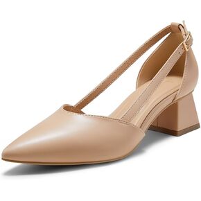 Arromic Women's Low Chunky Heels Pointed Closed Toe Pumps Buckle Chunky Block Heel Dress Slip On D'Orsay Wedding Party Office Shoes