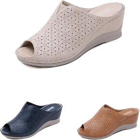 Women's Vintage Stitching Open Toe Fish Mouth Orthopedic Sandals Slope Heel Thick Bottom Slip On Wedge Slippers Arch Support Casual Comfortable Dress Sandals