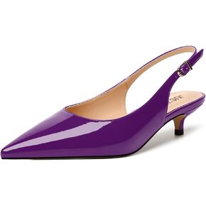 Womens Wedding Patent Fashion Buckle Pointed Toe Dress Slingback Kitten Low Heel Pumps Shoes 1.5 Inch