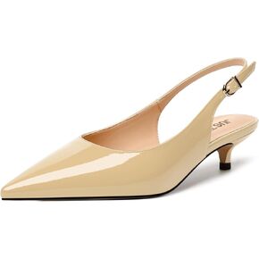 Womens Wedding Patent Fashion Buckle Pointed Toe Dress Slingback Kitten Low Heel Pumps Shoes 1.5 Inch