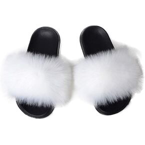 Womens Fur Slides Slipper Sandals Faux Fuzzy Slides Fluffy Sandals Open Toe Indoor Outdoor Shoes