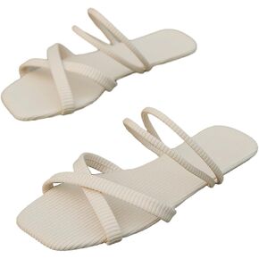 OYOANGLE Women's Solid Cross Criss Strap Slide Sandals Summer Vacation Shoes Flat Sandals Open Toe Slip on Slide Sandal